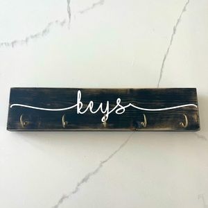 Wooden Keys Sign with Hooks